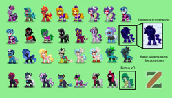 Size: 1400x800 | Tagged: safe, artist:zethbsoul, imported from derpibooru, adagio dazzle, ahuizotl, aria blaze, cosmos (character), cozy glow, daybreaker, discord, gloriosa daisy, grogar, king sombra, lord tirek, mane-iac, nightmare moon, nightmare rarity, pony of shadows, queen chrysalis, sci-twi, sonata dusk, sphinx (character), starlight glimmer, storm king, sunset shimmer, tantabus, tempest shadow, trixie, twilight sparkle, wallflower blush, alicorn, pony, sphinx, pony town, equestria girls, my little pony: the movie, the ending of the end, adoragio, ahuidorable, alicornified, antagonist, ariabetes, clothes, cosmos, cozybetes, cozycorn, cute, cute-iac, cutealis, daisybetes, diabreaker, discute, flowerbetes, giant demon alicorn cozy glow, green background, hat, midnight sparkle, midnightabetes, moonabetes, nightmare raribetes, ponified, race swap, shadorable, simple background, sombradorable, sonatabetes, sphinxdorable, stormabetes, sunset satan, tempestbetes, the dazzlings, tirebetes, trixie's hat, twiabetes, ultimate chrysalis, villains of equestria, wall of tags