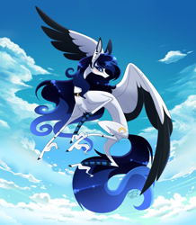 Size: 2729x3135 | Tagged: safe, artist:sugaryicecreammlp, imported from derpibooru, oc, oc only, oc:magic moon, pegasus, pony, cloud, female, flying, mare, solo