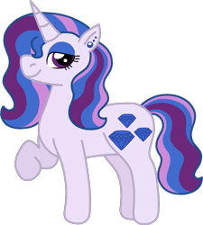 Size: 991x1102 | Tagged: safe, artist:kindheart525, imported from derpibooru, oc, oc only, oc:radiant jewel, pony, unicorn, kindverse, ear piercing, earring, female, jewelry, lidded eyes, mare, multicolored hair, multicolored mane, multicolored tail, next generation, offspring, parent:fancypants, parent:rarity, parents:raripants, piercing, raised hoof, simple background, solo, story in the source, story included, transparent background