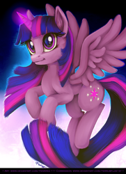 Size: 1200x1657 | Tagged: safe, artist:fenrirez, imported from derpibooru, twilight sparkle, alicorn, pony, cute, female, glowing horn, horn, mare, solo, spread wings, twiabetes, twilight sparkle (alicorn), wings