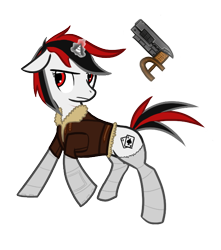 Size: 528x596 | Tagged: safe, artist:priorknight, imported from derpibooru, oc, oc only, oc:blackjack, pony, unicorn, fallout equestria, fallout equestria: project horizons, clothes, fanfic art, female, glowing horn, gun, horn, magic, mare, simple background, small horn, socks, solo, striped socks, telekinesis, transparent background, unicorn oc, weapon