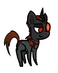 Size: 413x519 | Tagged: safe, artist:priorknight, imported from derpibooru, oc, oc only, oc:protege, pony, unicorn, fallout equestria, fallout equestria: murky number seven, chibi, clothes, fanfic art, glowing eyes, grin, heterochromia, horn, male, red eyes, simple background, smiling, solo, stallion, transparent background, unicorn oc