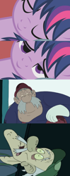 Size: 796x2008 | Tagged: safe, imported from derpibooru, twilight sparkle, bridle gossip, bed meme, exploitable meme, luigi, luigi's nightmare, mario, meme, meta, older, super mario, super mario bros., waking up