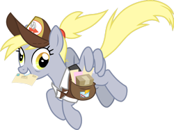 Size: 1280x959 | Tagged: safe, artist:cloudy glow, artist:cloudyglow, imported from derpibooru, derpy hooves, pegasus, pony, the last problem, alternate hairstyle, bags under eyes, clothes, envelope, female, flying, future, hat, mailbag, mailmare, mailmare hat, mare, older, older derpy hooves, simple background, transparent background, vector