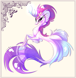 Size: 2089x2133 | Tagged: safe, artist:marbola, imported from derpibooru, queen novo, seapony (g4), my little pony: the movie, crown, curvy, eyelashes, female, fins, fish tail, high res, jewelry, lidded eyes, purple eyes, regalia, signature, simple background, solo