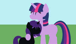 Size: 972x573 | Tagged: safe, artist:saturnstar14, deleted from derpibooru, edit, imported from derpibooru, twilight sparkle, oc, oc:nyx, alicorn, comic:past sins, fanfic:past sins, alicorn oc, female, mother and child, mother and daughter, simple background