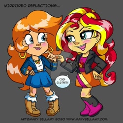 Size: 600x598 | Tagged: safe, artist:marybellamy, imported from derpibooru, sunset shimmer, oc, equestria girls, chibi, crossover, duo, zorilita