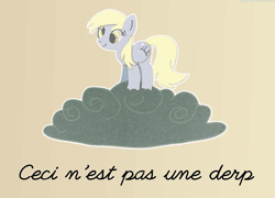 Size: 971x700 | Tagged: safe, artist:himynameisnickel, artist:super trampoline, edit, imported from derpibooru, derpy hooves, ceci n'est pas une pipe, cloud, fine art parody, french text, rené magritte, text, the treachery of images, writeoff