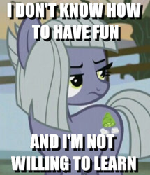 Size: 402x468 | Tagged: safe, edit, edited screencap, imported from derpibooru, screencap, limestone pie, pony, hearthbreakers, caption, cropped, female, image macro, meme, solo, text