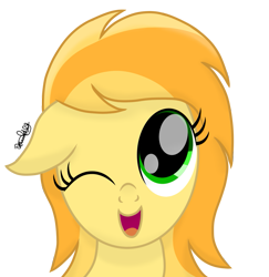 Size: 925x950 | Tagged: safe, artist:itsnovastarblaze, artist:xxxdavid09xxx, imported from derpibooru, oc, oc only, oc:spindrop, pegasus, pony, cute, female, floppy ears, happy, looking at you, looking up, mare, ocbetes, one eye closed, open mouth, pegasus oc, signature, simple background, solo, transparent background, wink