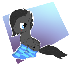 Size: 1688x1598 | Tagged: safe, artist:dyonys, imported from derpibooru, oc, oc only, oc:tanner, pegasus, pony, blushing, clothes, cute, male, sitting, socks, solo, stallion, striped socks