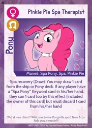 Size: 640x884 | Tagged: safe, artist:asajiopie01, imported from derpibooru, pinkie pie, earth pony, pony, twilight sparkle's secret shipfic folder, spa pony, spa pony pinkie pie, text, trading card