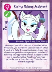 Size: 640x884 | Tagged: safe, artist:asajiopie01, imported from derpibooru, rarity, pony, unicorn, twilight sparkle's secret shipfic folder, makeup, spa pony, spa pony rarity, trading card