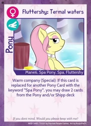 Size: 640x884 | Tagged: safe, artist:asajiopie01, imported from derpibooru, pegasus, pony, twilight sparkle's secret shipfic folder, bath, spa pony, spa pony fluttershy, text, trading card