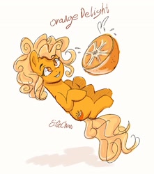 Size: 1807x2048 | Tagged: safe, artist:katakiuchi4u, imported from derpibooru, oc, oc:orange delight, earth pony, pony, food, monochrome, orange, shadow