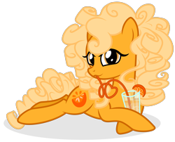 Size: 2376x1924 | Tagged: safe, artist:shizow, imported from derpibooru, oc, oc only, oc:orange delight, pony, commission, crazy straw, drinking, drinking straw, juice, on side, orange juice, show accurate, side, simple background, solo, transparent background