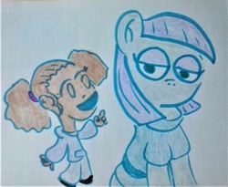 Size: 987x810 | Tagged: safe, artist:dex stewart, imported from derpibooru, maud pie, earth pony, human, pony, jazmine dubois, the boondocks, traditional art