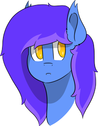 Size: 4517x5756 | Tagged: safe, artist:skylarpalette, imported from derpibooru, oc, oc only, oc:skylar night, bat pony, pony, bat pony oc, bat wings, blue, bust, fangs, full color, huh, looking back, pink, purple, shading, simple background, solo, transparent background, wings, yellow, yellow eyes