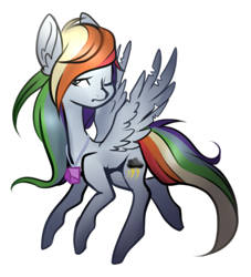 Size: 567x624 | Tagged: safe, artist:axolotlshy, deleted from derpibooru, imported from derpibooru, oc, oc only, oc:marble sky, pegasus, pony, jewelry, multicolored hair, necklace, not rainbow dash, one eye closed, pegasus oc, rainbow hair, simple background, solo, transparent background, wings, wink