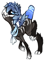 Size: 385x517 | Tagged: safe, artist:axolotlshy, deleted from derpibooru, imported from derpibooru, oc, oc only, original species, augmented tail, broken horn, clothes, hoof fluff, horn, raised hoof, scarf, simple background, solo, transparent background