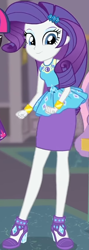 Size: 298x836 | Tagged: safe, imported from derpibooru, screencap, rarity, twilight sparkle, equestria girls, equestria girls series, school of rock, clothes, cropped, cute, dress, female, field trip, geode of shielding, gold, hairclip, high heels, jewelry, looking down, magical geodes, museum, raribetes, shoes, skirt, sleeveless, smiling, wrist cuffs