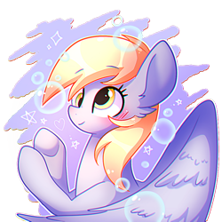 Size: 800x800 | Tagged: safe, artist:dddreamdraw, imported from derpibooru, derpy hooves, pegasus, pony, blushing, bubble, bust, cute, derpabetes, ear fluff, female, heart, mare, partial background, simple background, solo, spread wings, stars, transparent background, wings