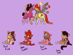 Size: 2000x1500 | Tagged: safe, artist:lavvythejackalope, imported from derpibooru, oc, oc only, earth pony, pony, unicorn, :o, baby, baby pony, clothes, earth pony oc, eyes closed, freckles, horn, open mouth, raised hoof, reference sheet, scarf, sitting, underhoof, unicorn oc, wide eyes