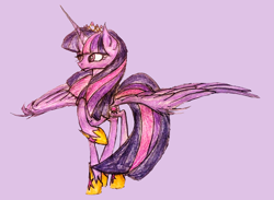 Size: 3055x2235 | Tagged: safe, artist:mysteriousshine, imported from derpibooru, twilight sparkle, alicorn, pony, crown, female, hoof shoes, jewelry, mare, raised hoof, regalia, solo, spread wings, traditional art, twilight sparkle (alicorn), wings