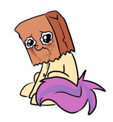 Size: 595x641 | Tagged: safe, artist:paperbagpony, imported from derpibooru, oc, oc:paper bag, crying, paper bag, sad, sitting, two toned tail