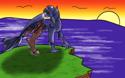 Size: 1280x800 | Tagged: safe, artist:lullabyjak, imported from derpibooru, oc, hippogriff, seapony (g4), sunset