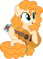 Size: 743x1017 | Tagged: safe, artist:crystalmagic6, imported from derpibooru, pear butter, earth pony, pony, the perfect pear, acoustic guitar, applejack's mom, cutie mark, female, guitar, inkscape, mare, musical instrument, open mouth, simple background, sitting, transparent background, vector