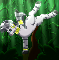 Size: 2775x2800 | Tagged: safe, artist:dracoflames, imported from derpibooru, zecora, pony, zebra, art pack:zecora appreciation project, accessories, accessory, bracelet, bush, ear piercing, female, gold, jewelry, leaf, looking at you, open mouth, piercing, solo, tree