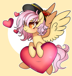 Size: 3200x3342 | Tagged: safe, artist:2pandita, artist:starshade, imported from derpibooru, oc, oc only, oc:mistsuki, oc:tender mist, pegasus, pony, female, hat, heart, heart eyes, mare, solo, wingding eyes