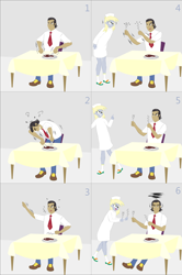 Size: 1996x3000 | Tagged: safe, artist:lzh, derpibooru exclusive, imported from derpibooru, derpy hooves, filthy rich, equestria girls, aside glance, comic, female, fork, knife, looking at you, old master q, sideways glance, table