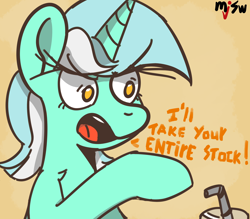 Size: 4000x3500 | Tagged: safe, artist:mjsw, imported from derpibooru, lyra heartstrings, pony, unicorn, female, i'll take your entire stock, jontron, meme, monologue, solo