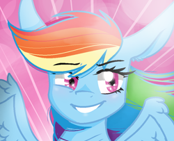 Size: 826x670 | Tagged: safe, artist:sirena-flitter, imported from derpibooru, rainbow dash, pegasus, pony, female, grin, smiling, solo