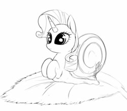 Size: 1024x895 | Tagged: artist needed, source needed, safe, imported from derpibooru, rarity, original species, snail, snail pony, unicorn, cute, female, leaf, monochrome, raribetes, rarisnail, solo