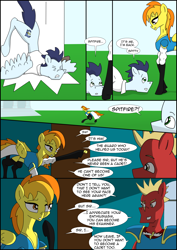 Size: 2480x3508 | Tagged: safe, artist:greeneyedmistress, imported from derpibooru, soarin', spitfire, oc, pegasus, pony, comic:prelude to creation, clothes, comic, female, male, mare, stallion