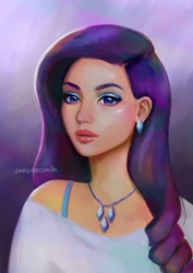 Size: 1024x1449 | Tagged: safe, artist:samscissorhands, imported from derpibooru, rarity, human, bust, ear piercing, earring, female, humanized, jewelry, necklace, piercing, solo