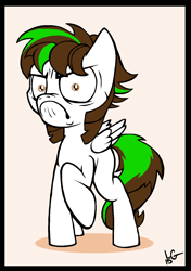 Size: 1016x1444 | Tagged: safe, artist:lucas_gaxiola, imported from derpibooru, oc, oc only, pegasus, pony, do i look angry, frown, grumpy, pegasus oc, raised hoof, signature, solo, wings