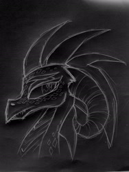 Size: 1560x2080 | Tagged: safe, artist:mysteriousshine, imported from derpibooru, princess ember, dragon, black background, bust, dragoness, female, monochrome, simple background, solo, traditional art