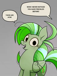 Size: 1024x1365 | Tagged: safe, artist:pandan009, imported from derpibooru, oc, oc only, oc:screwpine, oc:screwpine caprice, pegasus, pony, acne, conversation, solo