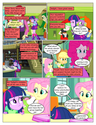 Size: 612x792 | Tagged: safe, artist:greatdinn, artist:newbiespud, edit, edited screencap, imported from derpibooru, screencap, applejack, crimson napalm, drama letter, fluttershy, nolan north, paisley, pinkie pie, spike, watermelody, dog, comic:friendship is dragons, equestria girls, equestria girls (movie), backpack, beret, book, clothes, collaboration, comic, computer, confused, cutie mark, cutie mark on clothes, dialogue, facedesk, female, freckles, hat, incomplete twilight strong, laughing, library, locker, lockers, male, sad, screencap comic, spike the dog, worried