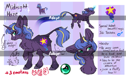 Size: 5101x3115 | Tagged: safe, artist:sherochan, imported from derpibooru, oc, oc only, oc:midnight haze, original species, pony, unicorn, adoptable, ear fluff, looking at you, looking back, solo