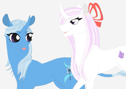 Size: 565x400 | Tagged: safe, artist:therealfenix01, imported from derpibooru, fleur-de-lis, trixie, best friends, curved horn, cutie mark, horn, mane, simple background, white background