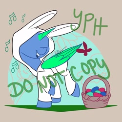 Size: 2565x2565 | Tagged: safe, artist:cadetredshirt, imported from derpibooru, butterfly, pony, animal costume, basket, bunny costume, clothes, commission, costume, easter, easter basket, easter bunny, easter egg, holiday, simple background, solo, ych sketch, your character here