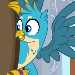 Size: 402x402 | Tagged: safe, imported from derpibooru, screencap, gallus, griffon, a matter of principals, animated, approval, clenched fist, cropped, cute, gallabetes, gif, male, reaction image, solo, spread wings, wings