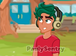 Size: 5500x4101 | Tagged: safe, artist:paulysentry, deleted from derpibooru, imported from derpibooru, timber spruce, equestria girls, camp everfree, headphones, looking up, smiling, solo