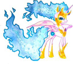 Size: 671x586 | Tagged: safe, artist:mysteriousshine, imported from derpibooru, nightmare star, alicorn, pony, alternate hairstyle, crown, eyelashes, female, frown, hoof shoes, jewelry, mane of fire, mare, peytral, redesign, regalia, simple background, solo, traditional art, transparent background