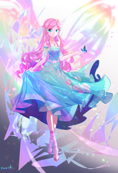 Size: 3541x5177 | Tagged: safe, artist:bronyazaych, imported from derpibooru, fluttershy, butterfly, human, equestria girls, equestria girls series, absurd resolution, clothes, colored pupils, cute, dress, female, flutterfly, geode of fauna, heart, human coloration, humanized, magical geodes, sandals, shyabetes, solo